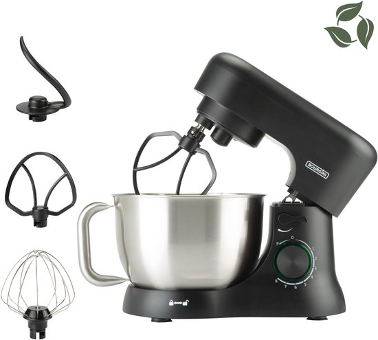 Bourgini Elements Keukenmachine - 1000W - 4,5L Mengkom - 8 Snelheden - Pulsfunctie - 3 Vaatwasserbestendige Accessoires - 100% Gerecycled Materiaal (GRS-gecertificeerd) van Bourgini