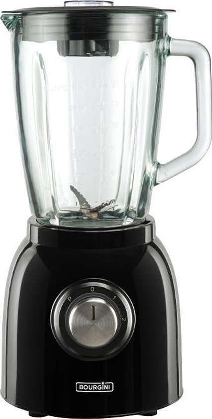 Bourgini Nostalgic Blender Black 1.5L - Glazen kan - Zwart - Ijscrusher - Mixer - 600 Watt van Bourgini