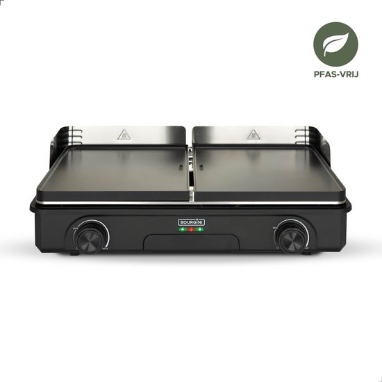 Bourgini Plancha Pure voor 8 personen - Keramische coating (PFAS-vrij) - Elektrisch - Gezond grillen - Bakplaat - Grillplaat - Keerbare bakplaat ribbel en vlak