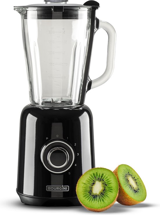 Bourgini Retro Blender - 5 snelheden en pulsfunctie - 1,75 Liter - Blender Smoothie - 500 Watt - Zwart van Bourgini
