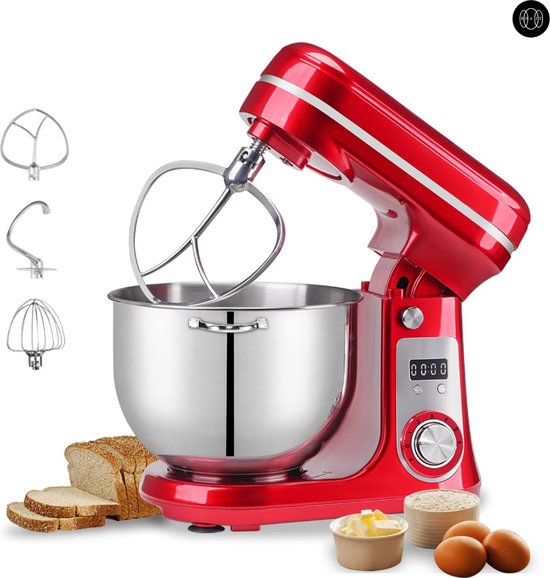 Boze® Deegmachine - Deegmixer - Kneedmachine - Rood/6L/3 Kopstukken/Biolomix van Boze®