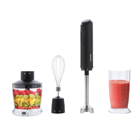 Brabantia D8-4CMB Staafmixer set - IJscrusher - Hakmolen - Garde - 1000 Watt - 8 snelheden - Zwart RVS van Merkloos