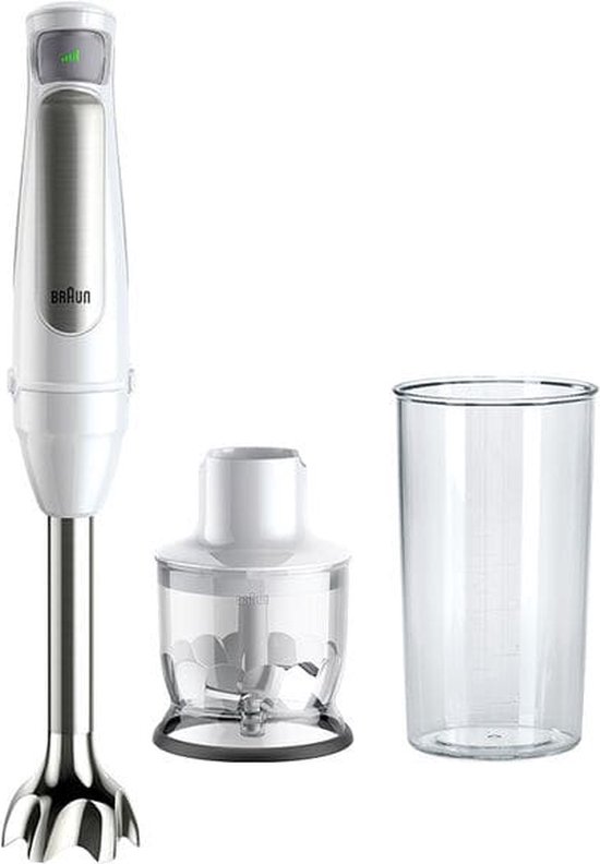 Braun MQ7020 WH Staafmixer 1000 W BPA-vrij, Traploze snelheidsinstelling, Met mixbeker Wit, Zilver van Braun