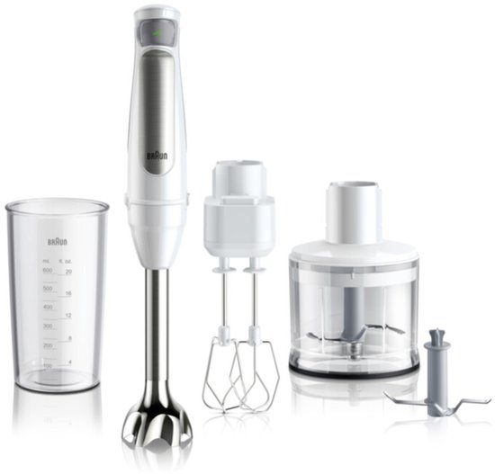 Braun Staafmixer 1000 Watt, 500 ml mini-hakmolen, dubbele garde, ActiveBlade, Easy SmartSpeed en PowerBell Plus-technologie – MQ7035BI van Braun