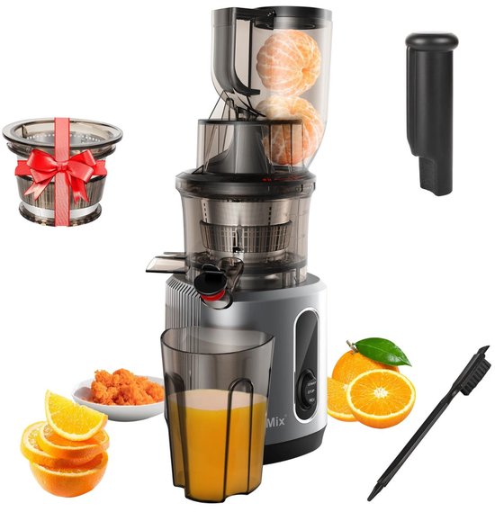 Bregico Sapcentrifuge - Fruitpers - Slowjuicer - Elektrisch - Voor Fruit En Groenten - Brede Vul Opening - Grijs