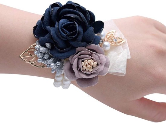 Bridal Party Decoratie: Kleine Donkerblauwe Theeroos Polsboeket voor Bruidsmeisjes en Feestjes van Merkloos