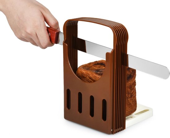 Broodsnijmachine voor thuisgebruik - Keukengerei - Broodsnijmachine - snijdt tot 4 plakken dik - Perfect voor het snijden van brood - bruin - plastic