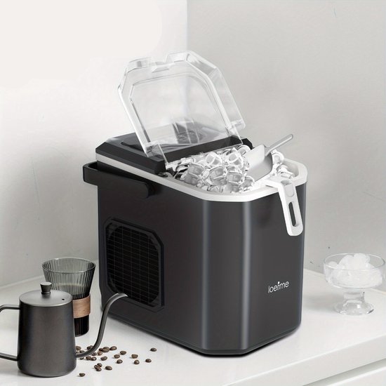 Bullet IJsblokjesmaker – IJsblokjesmachine – IJsblokjesdispenser – Draagbare IJscrusher – IJsblokjesapparaat – Zwart – Snelle IJsproductie 6 Minuten – Zelfreinigende Functie van Merkloos