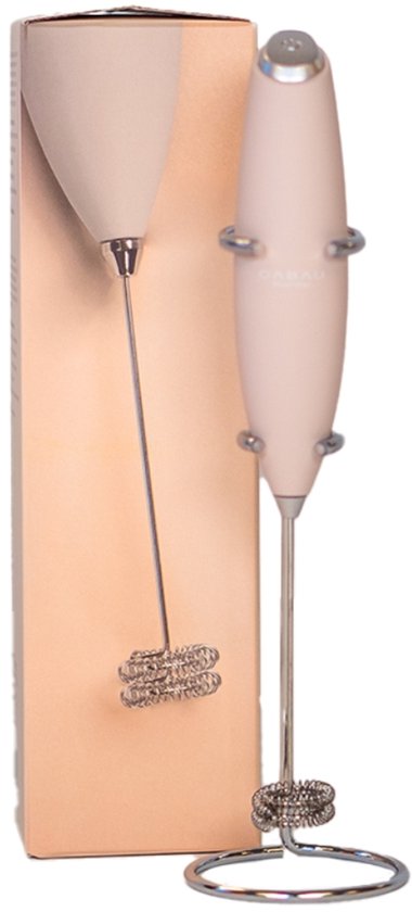 Cabau - Bloom Mixer - Draadloze Elektrische Mini Mixer voor Shakes & Supplementen - Beige - Dubbele Whisk, Klontvrij Mixen zonder Shakebeker - Incl. Standaard van Cabau