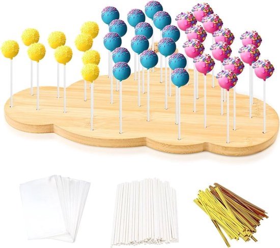 Cake Pop Houder met 36 Gaten, Ideaal voor Feestjes en Bruiloften, Inclusief 90 Stokken en Wikkels voor Lollipops en Taartjes