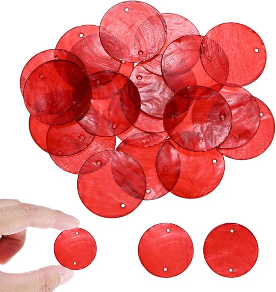 Capiz schelpen, rond, 30 mm, 2 gaten, natuurlijke stukken voor windgong, schelpen, gordijn, doe-het-zelf handwerk, platte ronde kralen in muntvorm, 100 stuks, rood