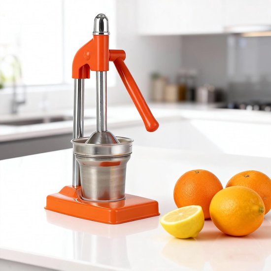 carmdering - Citruspers - Handmatige Citruspers - Sapcentrifuge - Roestvrij staal, 12,5×18,5×36,5 cm - Druppelvrij, ergonomisch handvat - Geschikt voor citroen, limoen, sinaasappel en granaatappel - Perfect voor thuis en keuken - Oranje van Merkloos