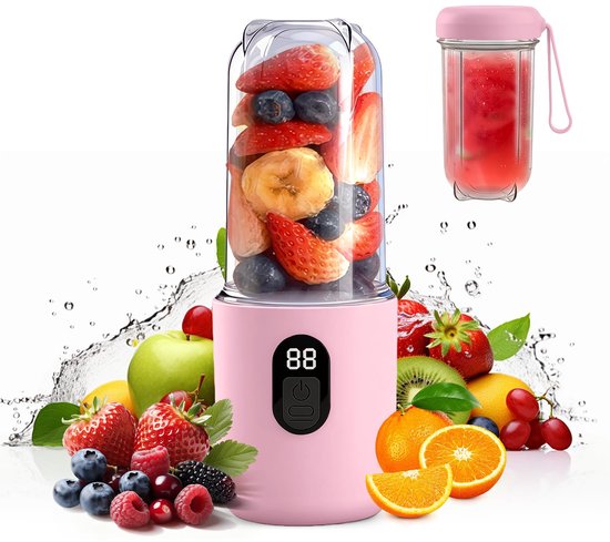 carmdering - Frullatore Portatile - Mini Blender Draagbaar - Elektrische Juicer - Digitale Display - 20800 RPM Snelheid - R16 Bladen -500mAh Batterij - Draadloos Gemak - 1Stuk - Roze van Merkloos