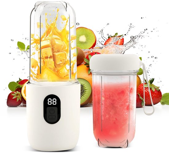 carmdering - Frullatore Portatile - Mini Blender Draagbaar - Elektrische Juicer - Digitale Display - 20800 RPM Snelheid - R16 Bladen -500mAh Batterij - Draadloos Gemak - 1Stuk - Wit van Merkloos
