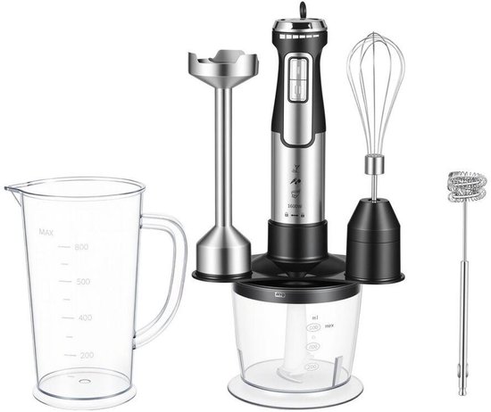 carmdering - Staafmixer - Handmixer - 5-in-1 Keukenmachine - 1600W, ergonomisch, spatvrij - Met maatbeker, hakmolen, mengkom en garde - Incl. opbergrek - Voor smoothies, soepen, sauzen en babyvoeding - 304 roestvrij staal
