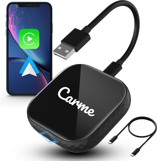 CarMe Premium 2-in-1 Car Dongle - CarPlay Dongle - Android Auto Dongle - 2024 Nieuwste Model - Draadloos CarPlay & Android Auto - Zwart van CarMe