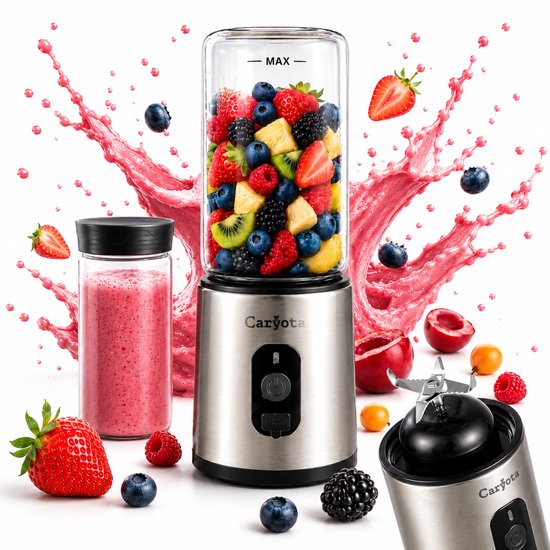 Caryota Mini Blender - Draagbare Blender To Go - Glas - 400ML - Lekvrij - Portable Blender - Smoothie Maker - USB-C - Lichtgewicht - Soepmaker