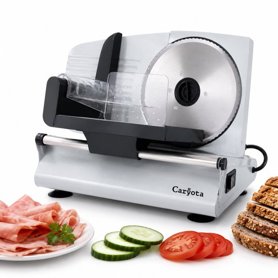 Caryota Snijmachine - Vleessnijmachine - Broodsnijmachine - 2 RVS Messen Ø 19 cm - Verstelbaar 1-15 mm - 220 W - Anti-Slip - Grijs van Caryota