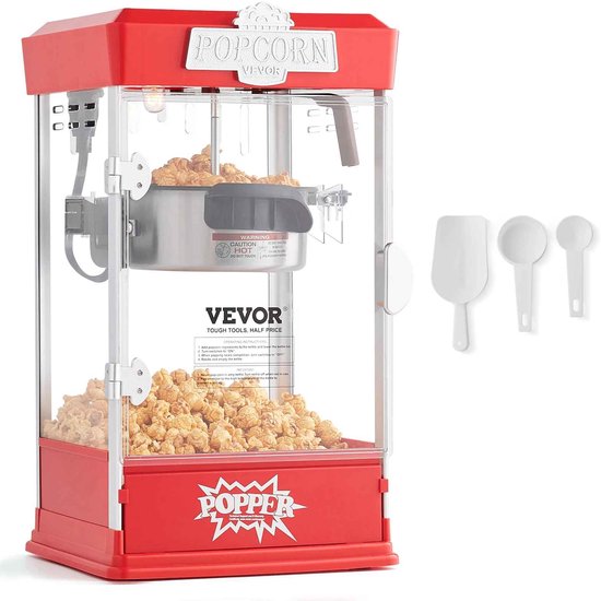 Casa Living Popcorn Machine - Commerciële Popcornmaker - 1,5 Liter Per Batch - LED Verlichting - Inclusief Accessoires - Rood - 480W