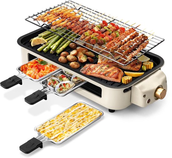 casalora® - Bakplaat electrisch - Tafelgrill - Grill apparaat - Tepanyaki bakplaat - Gourmetstel - Met Grillnet & Anti-Aanbak Verwijderbaar Kookplaat - Regelbare thermostaat - Vaatschoonmachinebestendig - rookloze barbecue - voor binnen en buiten