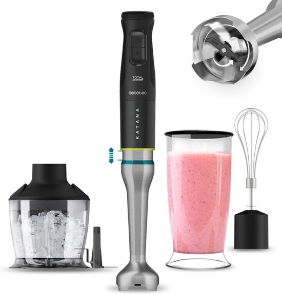 Cecotec Handmixer Katana 15 TotalDestroy Chop B. 1500 W, dubbele messen, 21 snelheden en turbo, 4 messen met zwart titanium, ext van Cecotec
