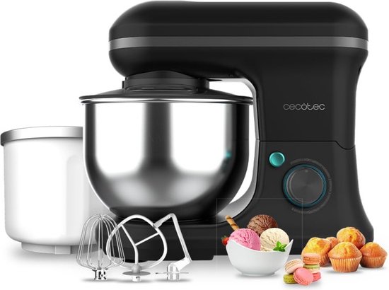Cecotec Rühr- und Knetmaschine Cecomixer Merengue 5L 1200 Ice-Cream Schwarz. 1200 W, 5-Liter-Schüssel aus Edelstahl und Zubehör zum Schlagen und Kneten, inklusive Funktion zum Eiscreme machen