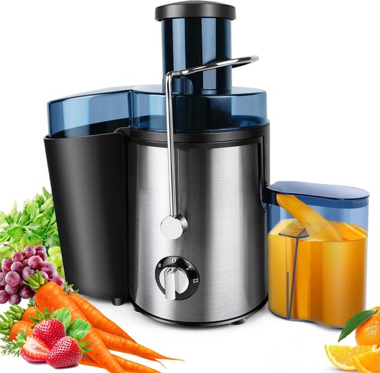 Cellista Sapcentrifuge 900W - Juicer met Brede Vulopening - Fruitpers - Sapmachine voor Groente en Fruit - 2 Snelheden - 500 ml - Zilver