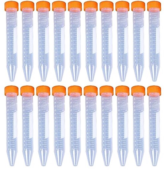 Centrifugebuisjes 15 ml - 20 stuks Kegelvormige Kunststof Monsterhouder voor Laboratorium en Chemie van Labbox