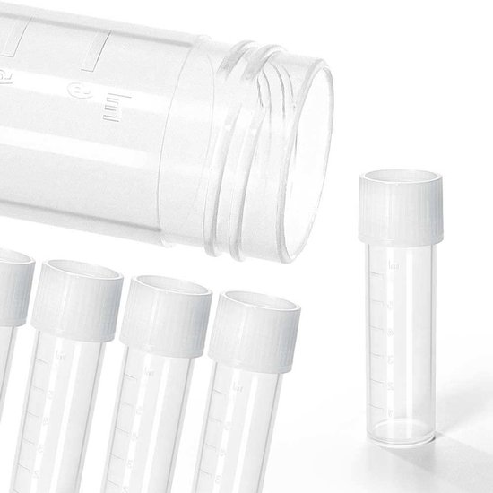 Centrifugebuizen Schroefsluiting - Kunststof Buisjes Lab - Laboratorium Opslag - Geperste Schaalverdeling - 8 ml 57 x 16.5 mm - Wit