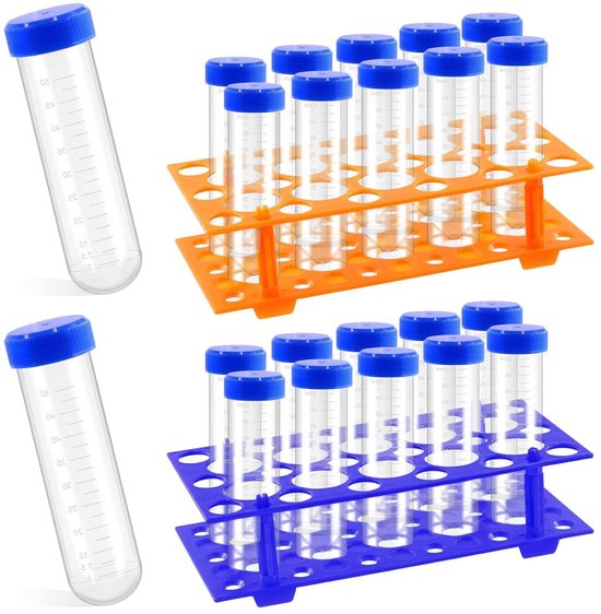 Centrifugebuizen Set - Laboratorium Buisjes - Laboratorium Werk - 28-Vaks Buisrek - 50 ml - Blauw Oranje van Merkloos