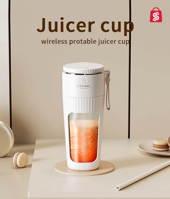 Ceool Mug 340ml - Draagbare Blender – Blender To Go– Portable Blender - Smoothie maker - Protein Shaker - Mini Blender - Draadloze Blender - Smoothie Maker - Blender - Beige van Ceool