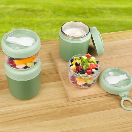 Cereal cup, yogurt cup to go 530 ml + 330 ml, cereal cup with spoon, lid small, bread box yogurt glasses, breakfast box, cereal box, yogurt, salad, rice, oatsome box, green musli glasses for