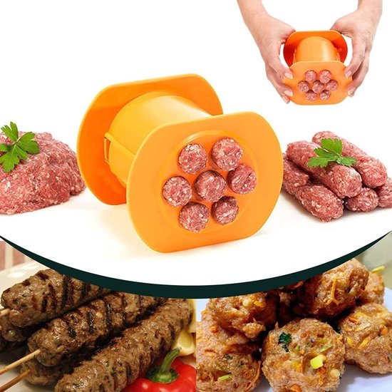 Cevapcici Maker met 7 gaten voor hot dog-maker, handmatig voor zelfgemaakte worsten, gehaktballen van Relaxdays
