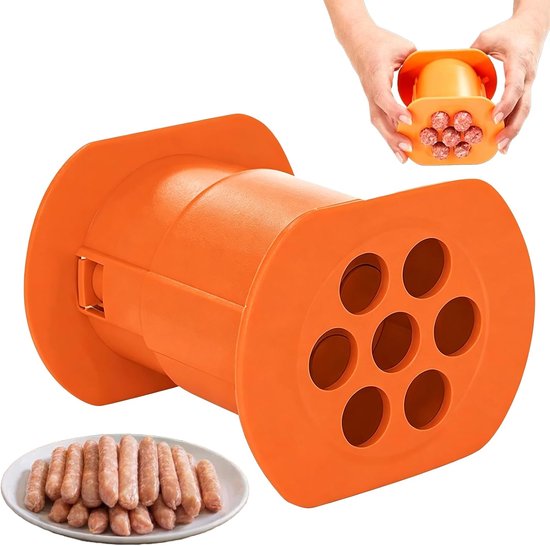 Cevapcici Pers - Worstmaker Hotdog - Worstjes Maken - 7 Gaten Vorm - Cevapcici Handmatige Worstmaker - Hotdogmaker Barbecue - worstmakers - Zelfgemaakte Handmatige Worstmaker Gereedschapskit voor Thuiskeuken - Cevapcici Press - Oranje