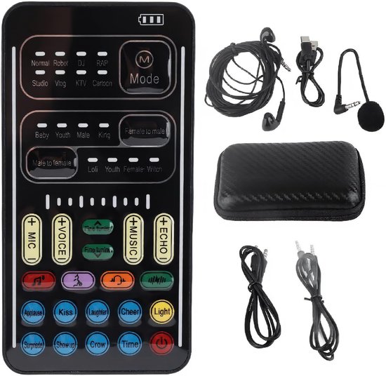 Changer, I9 Voice Changer Set Draagbare Opname Mini Geluidskaart Live Streaming Mixer met Microfoon Hoofdtelefoon, voor PS4//Switch/PC(zwart)