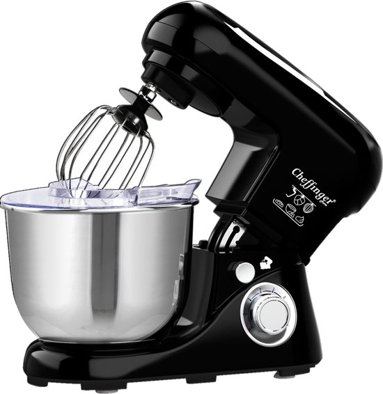 Cheffinger Keukenmixer - Zwart - 6.5L Mengkom - Keukenrobot - 3 Accessoires - Keukenmachine - 1600W van Merkloos