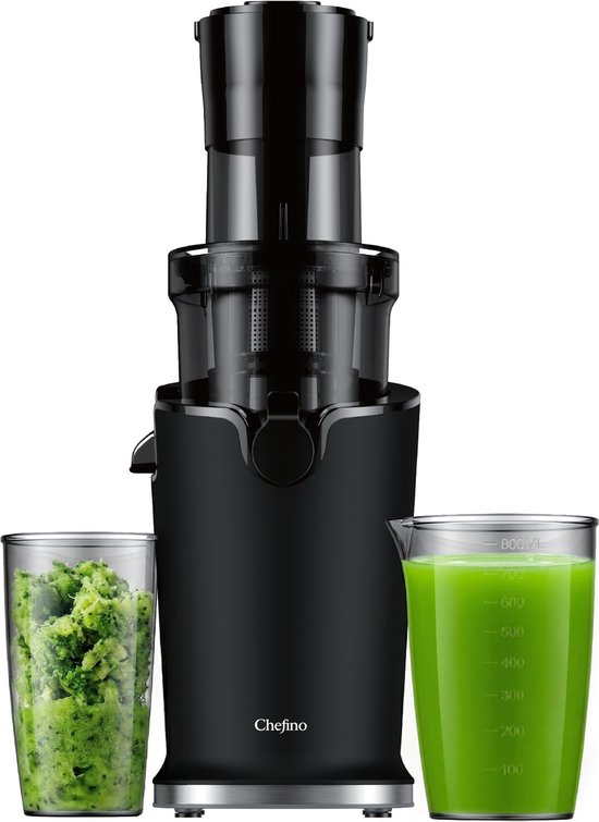 Chefino Slowjuicer – Koude Pers Sapcentrifuge – Extra Brede Vultrechter 9 cm – Stille High-Torque Motor – Dubbel Filtersysteem – Hoog Saprendement – Makkelijk te Reinigen van Chefino