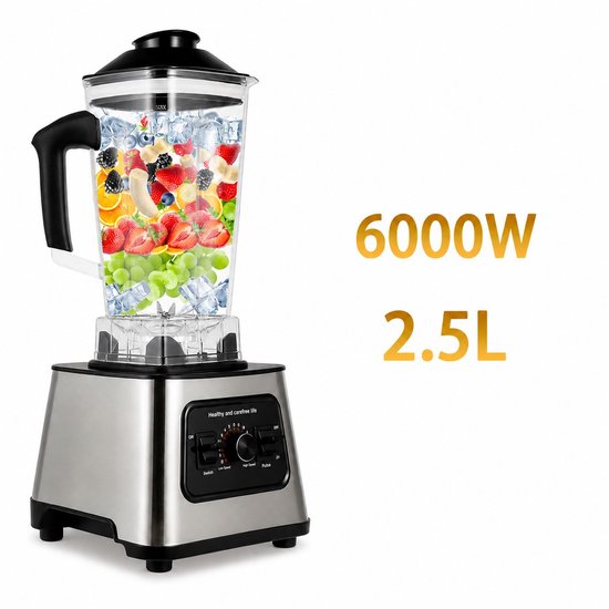 Chelsey-Store - Smoothie maker - Blender - Tafelblender - Krachtige Mixer - RVS - 6000 Watt - 2,5 Liter - Zilver-Zwart