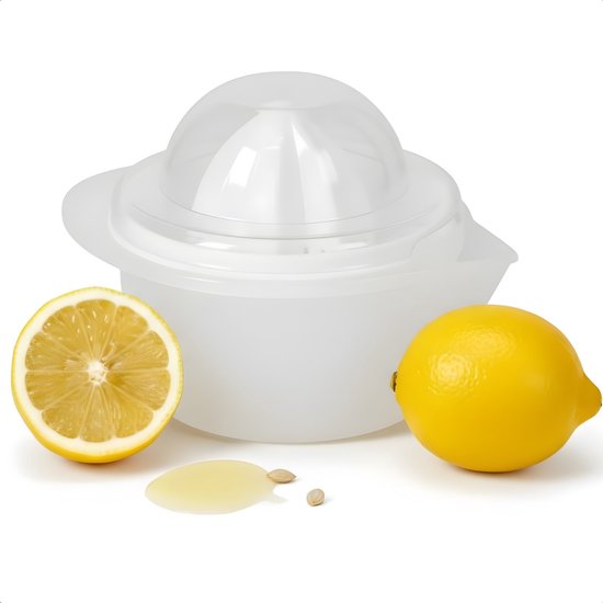 Cheqo® Citruspers - Sinaasappelpers - Citroenpers - Handmatige Citruspers - Citruspers Wit - Citruspers met Opvangbakje - Citruspers met Schenktuit - Citruspers met Zeef - Citruspers met Pittenzeef van Merkloos