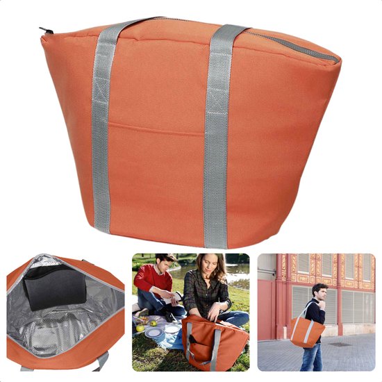 Cheqo® Geïsoleerde Koeltas - 22,3 liter - Oranje - Isolerend - Thermische Binnenkant - Dubbel Handvat - Rits - 18,5 x 18 cm - Verstevigde Bodem - Voor Picknick & Boodschappen van Cheqo®
