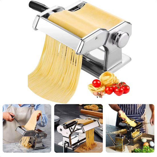 Cheqo® Pastamachine Rvs - Pastamaker - Pasta Machine - Maker - Pastamachines - Verstelbare Spaghetti Maker - Zelfgemaakte Pasta - 21.5x21.5x15 cm - Met Tafelgreep van Cheqo