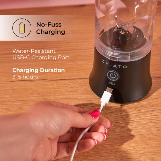 CHiATO blendPLAY Travel Draagbare blender, 600ml, Zwart van Merkloos