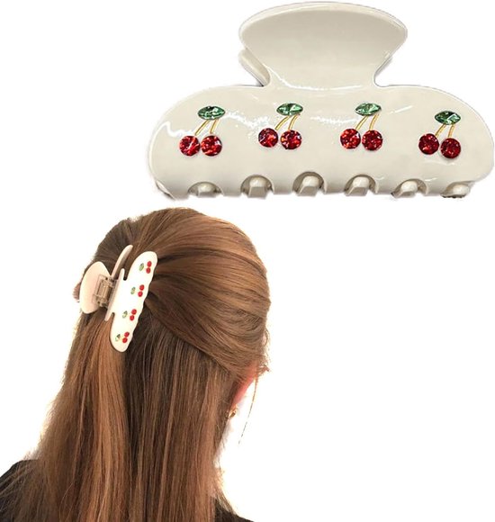 Chique Haar Klem met Kersen Design, Acryl en Strass, Ideaal voor Make-up en Gezichtsreiniging, Antislip Haaraccessoire van Merkloos