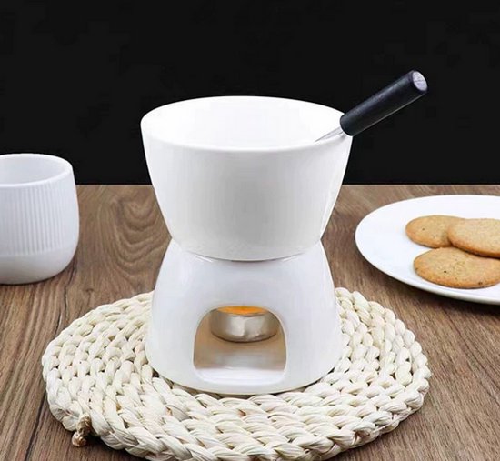 Chocolade Fondue - Chocolade Fondue Mok - Fondue Mok - Mini Fondue -1 Vorken - 300ML - Porselein - Wit