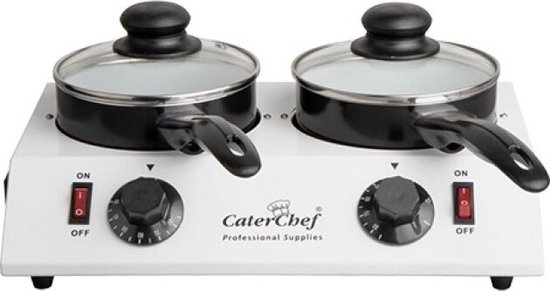Chocolade / sauzen warmer 2 pans, RVS, 30/80 °C, 35x23x(H)11cm, 2x0,7L inhoud