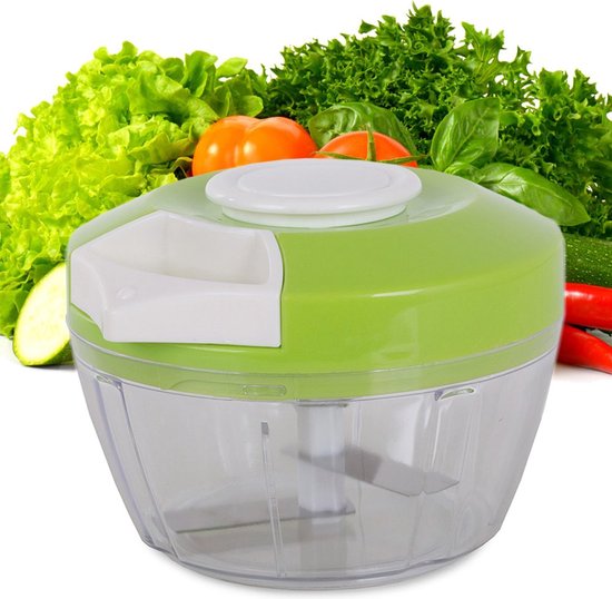 Chopper Multihakker - Hakmolen handmatig - groentehakker - 3 RVS messen - voor ui-knoflook-groenten - Anti slip - Inhoud 300 ml - Groen