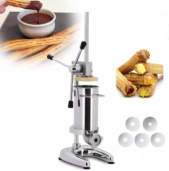 Churros Vulmachine - Donut Maker - Bakkerij Gebruik - Vijf Spuitmonden - 3L Capaciteit - Zilver