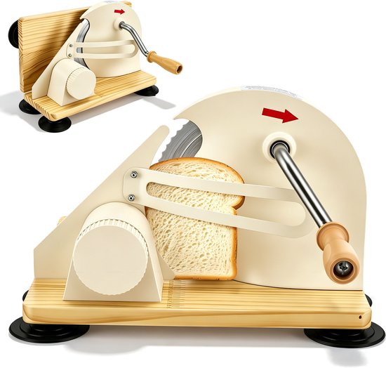 CINK & Co Handmatige broodsnijmachine met handkruk - Instelbare snijdikte - Inklapbare broodsnijder met RVS snijgereedschap - Beige