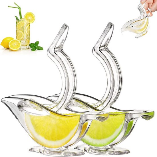Citroenpers - 2 Stuks - Vogelvorm - Limoenpers - Handmatige Citroenpers - Lemon squeezer - Citrusknijper - Fruitpers - Citruspers - Sinaasappelpers - Handmatige perser - Acryl - Voor sinaasappel, citroen, limoen en granaatappel - Transparant