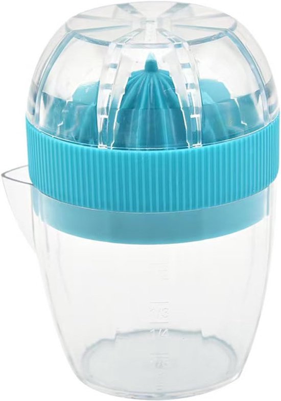 Citroenpers – Compacte citruspers met zeef, maatbeker en schenktuit – Inhoud 1/2 kopje (120ml) – BPA-vrij, vaatwasmachinebestendig – Blauw van Merkloos